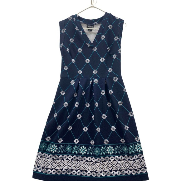 Enfocus Studio Womens Size 8 Blue Print Sleeveless Midi Pullover V Neck Dress - Picture 1 of 10